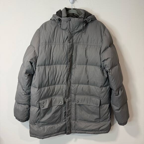 L.L. Bean Mens Mountain Parka Coat Down Fill Puffer Hooded Cargo Large Gray - Picture 1 of 9